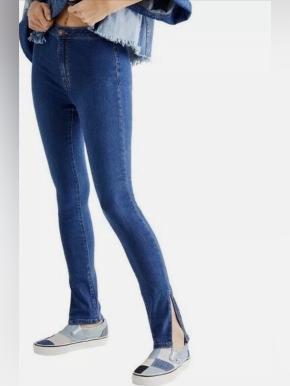 NWT- Free People We The Free Dark Blue Skinny Jeans with Ankle Slits Sz.26